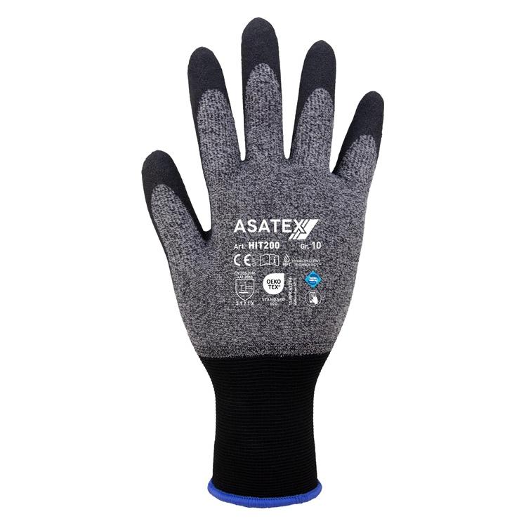 Asatex Feinstrickhandschuh HIT-200 Gr.9 grau/schwarz EN 388,EN 21420:2020 PSA II - VPE: 12 (9) (HIT-200/9)