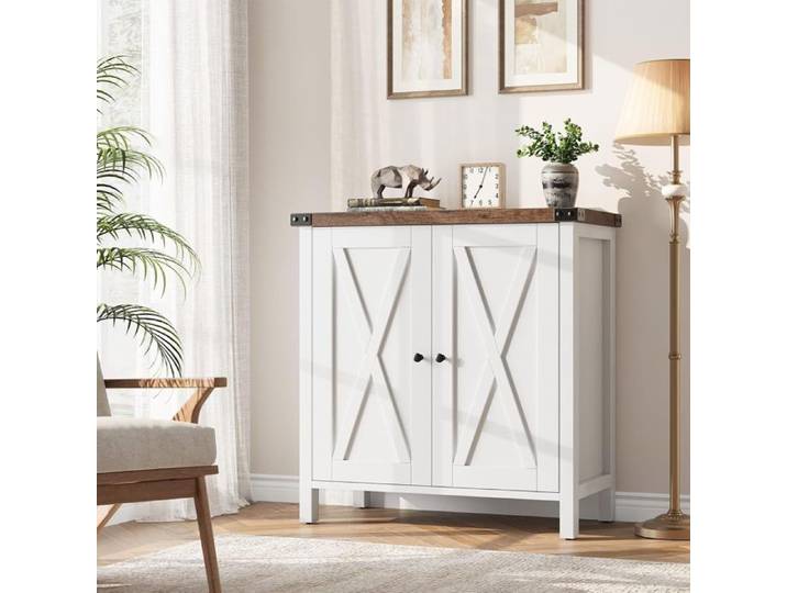 Buffet de Cuisine - PROMIRACAL - 2 Portes - Bois d'Ingénierie - 76cm - Style Campagnard - Marron et Blanc