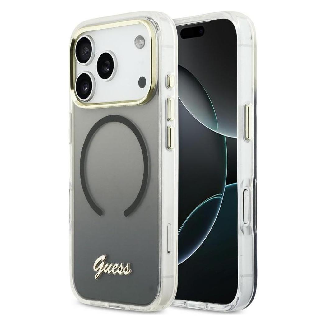 Guess Etui IML Gradient Script Metal MagSafe do iPhone 17 Pro czarny (Apple iPhone 17 Pro) (GUE005316)