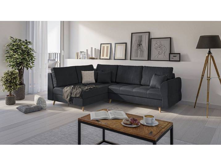 S-Style Möbel Ecksofa Cuba mit Holzfüßen im skandinavischen Stil, Ottomane links oder rechts bestellbar, mit Wellenfederung