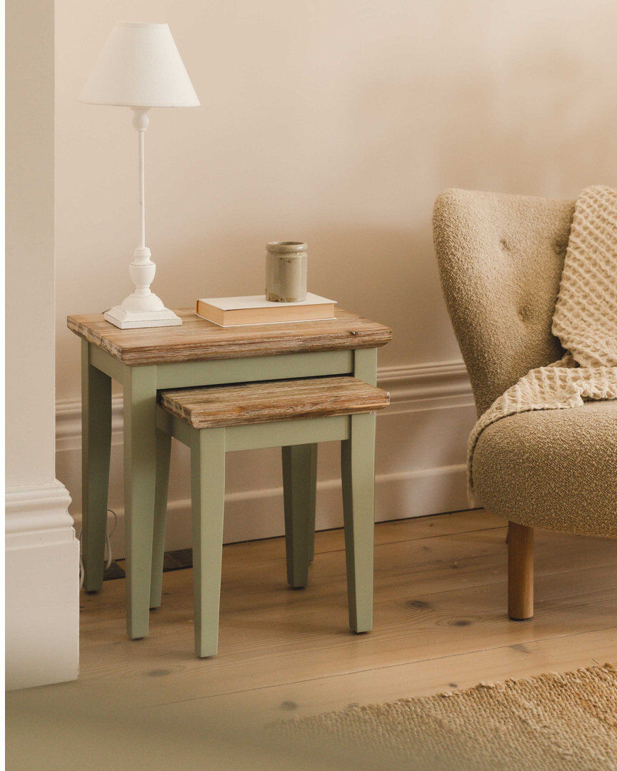 Fernleaf Doria Solid Wood Nesting Tables Sage Green 50cm H X 50cm W X 35cm D