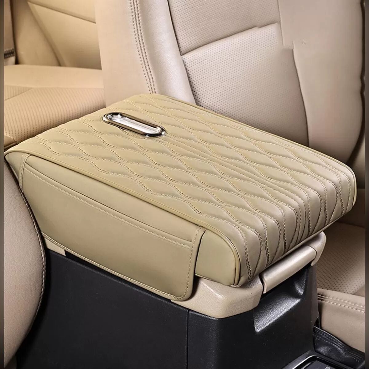 INF Boîte d'accoudoir multifonctionnelle pour voiture avec poche à mouchoirs - Motif vagues Beige