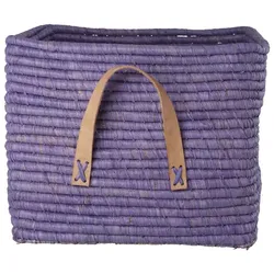 RICE Raffia Aufbewahrungskorb mit Lederschlaufen 30x30x25 cm, L30 x B30 x H25cm, lavendel