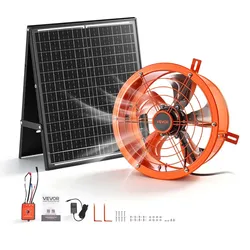 VEVOR Giebellüfter 30,5cm Dachbodenlüfter Solarbetrieben 1529,1m3/h Orange, 3-in-1 Belüftung Kühlung & Entfeuchtung für Dachboden Gewächshaus & Lager, Stahlgehäuse, mit Thermostat & 35W Solarpannel