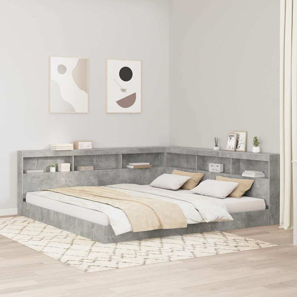 Ivy Bronx Storage Headboard With Shelf 200 Cm Engineered Wood Concrete Grey 210 x 200cm