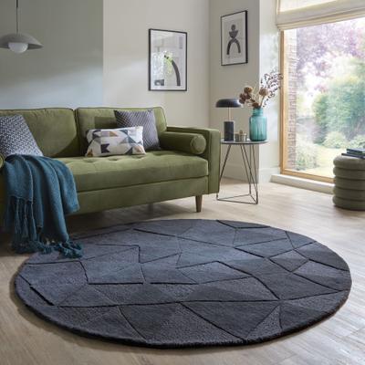 Teppich FLAIR RUGS "SHARD", grau (schiefergrau), H:10mm Ø:160cm, Wolle, Teppiche, Teppich, Hoch-Tief Effekt, Handgearbeitet, 100 % Wollflor