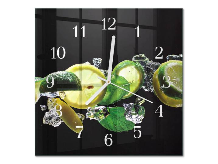 Tulup Wanduhr 30x30 cm - Zitrone und Limette, Grün, Glas, Quadratisch, 30x30x0.4 cm, Dekoration, Uhren, Wanduhren