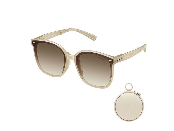 Beneunder FD421 lunettes de soleil pliantes à monture surdimensionnée, verres anti-éblouissement UV400, monture rose nude légère, adaptées à la conduite et aux voyages, version beige
