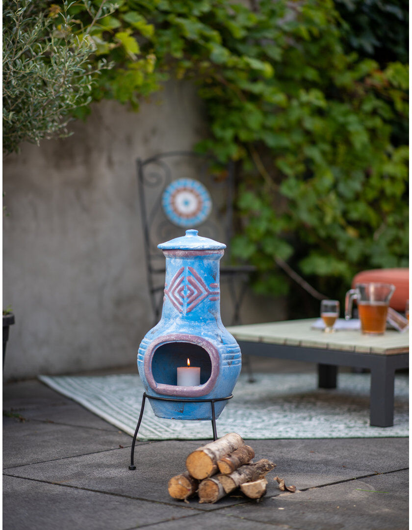 Redfire Colima Novelty Clay Wood Burning Smokeless Chimnea Blue 68cm H X 31cm W X 31cm D