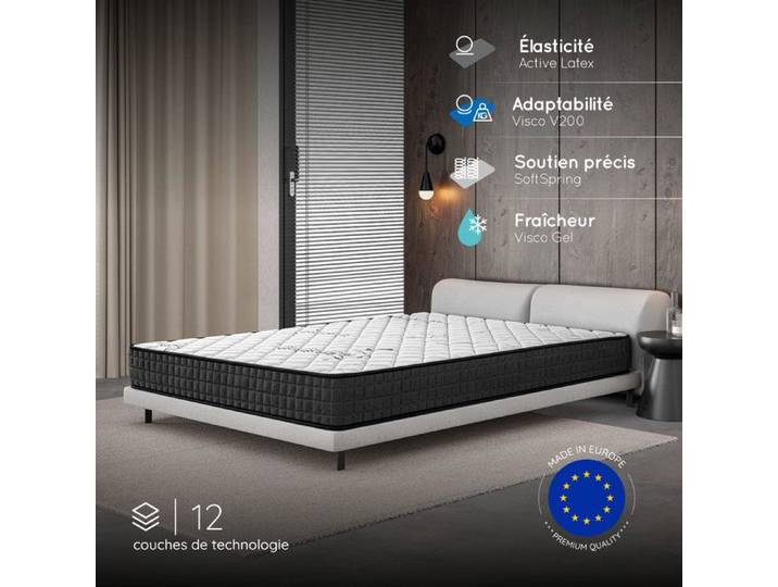 Matelas GAMMA 160x200 cm-Hybride-Ressorts Ensachés-Mémoire de Forme-Mousse HR 35 kg-Latex-Confort mi-ferme-Réversible-26 cm