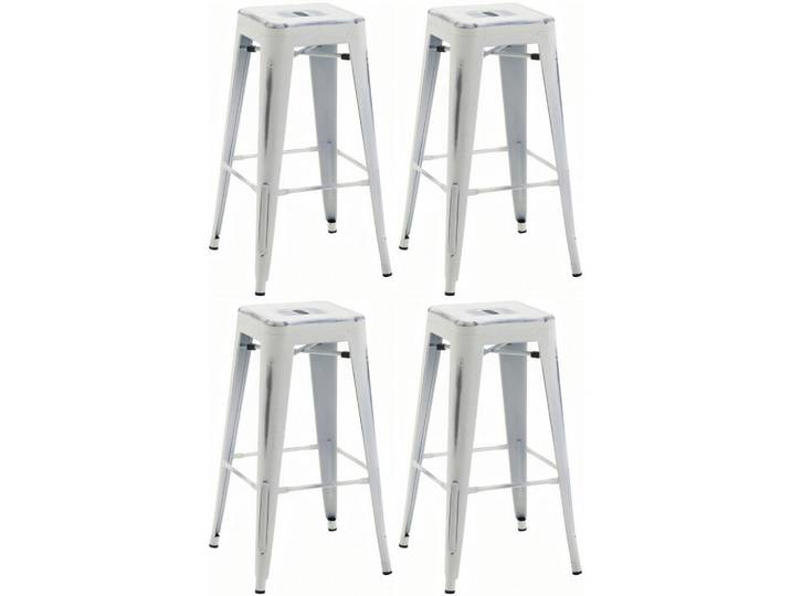 CLP Barhocker 4er Set Metall antik weiß, Weiß, Weiß, 43x76x43 cm, Esszimmer, Barmöbel, Barhocker