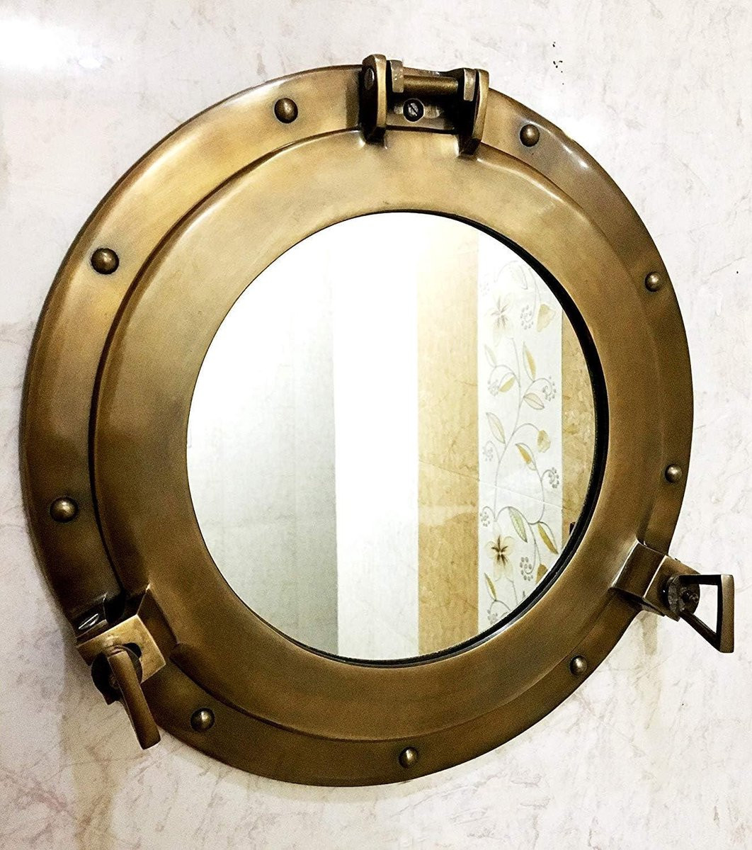 Patrijspoort Spiegel Antiek Bruin - Nautische Wanddecoratie met Scharnierend Raam - Diameter: 38,1 cm
