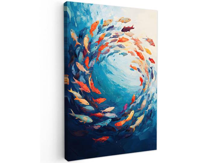 MuchoWow Leinwandbild - Meer - Fische - Bunt - Dynamisch - 60x90 - Kunstdruck, Hellblau, Textil, Kiefer, Abstrakt, Rechteckig, 60x90 cm, gerahmt, Bilder & Rahmen, Bilder, Wandbilder