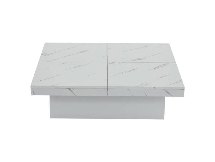 Table basse carrée moderne blanche effet marbre 4 tiroirs
