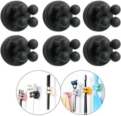 Uplifted Finds Multi Function Silicone Toothbrush And Utility Cable Holder Fleet black 6 Pcs