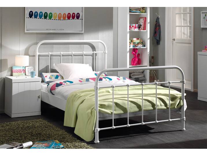 Einzelbett VIPACK New York, Bettgestell Metall, pulverbeschichtet, in zeitlosem Design , weiss (weiß), B:95cm H:100cm L:210cm, Betten, Einzelbett, zwei Breiten und mehrere Farben zu Auswahl