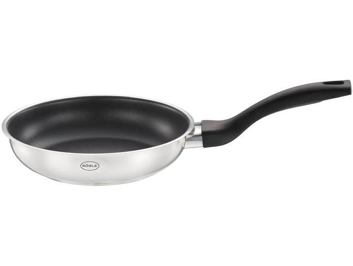Bratpfanne RÖSLE Basic Line , silber (silberfarben, schwarz), B:21,5cm H:9,5cm L:39cm Ø:20cm, Pfannen, Bratpfanne, mit Antihaftversiegelung ProPlex, Schüttrand, Induktion