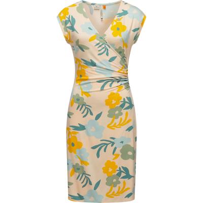 Etuikleid RAGWEAR "Crupi Print", Damen, Gr. XL (42), Normalgrößen, beige, Material: 95% Viskose, 5% Elasthan, figurbetont ca. Mitte Oberschenkel, tiefer V-Ausschnitt, Ärmel ohne Ärmelschlitz normaler Saum, Kleider Etuikleid, figurbetontes...