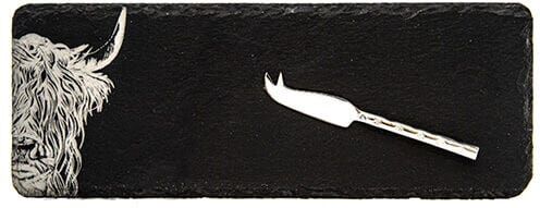 Selbrae House Just Slate Company Highland Cow Mini Slate Cheese Board & Knife Set