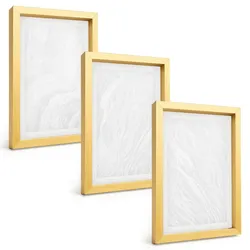 BILDER SET 3er Set - 20x30 cm Goldrahmen - Elegante Marmorstruktur