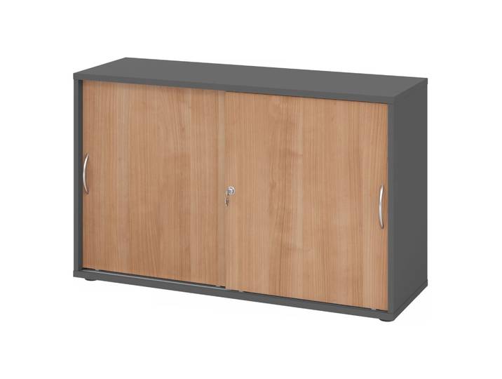 BETA S 1752S Schiebetürenschrank 2 OH Bogengriff Metall Graphit/Nussbaum