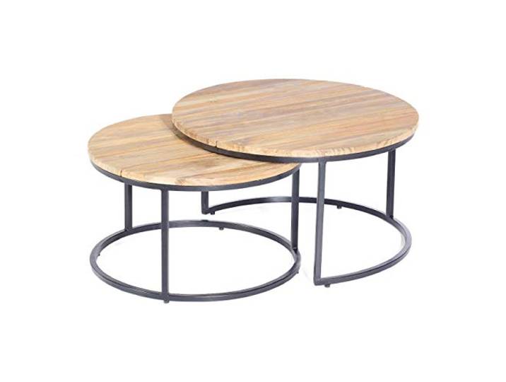 Sonnenpartner 2er-Set Lounge-Beistelltische Cambridge Ø 65 und 76 cm Metall anthrazit Teakholz Old Teak Tisch Lounge-Tisch