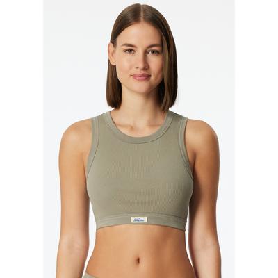 Bustier SCHIESSER "Revival Kollektion", Damen, Gr. 46, N-Gr, beige (713, grün), Feinripp, Obermaterial: 95% Baumwolle, 5% Elasthan, BHs Bustier, Breite Abschlüsse an Dekolleté und Armausschnitt