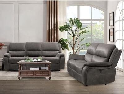 Furniture of America Kaen Transitional 2-Piece Manual Recliner Living Room Set with Pillow Top Arms