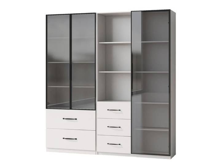 Vitrine LED modulaire – meuble vitré et bibliothèque – 140 x 40 x 160 cm – blanc