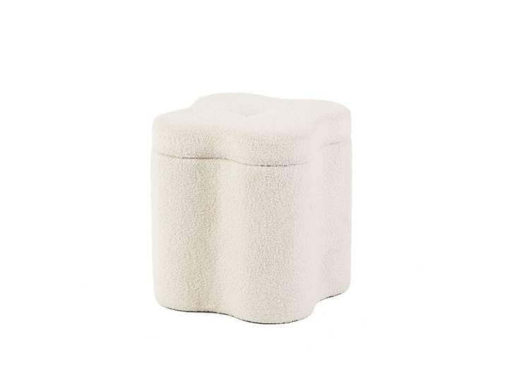 Pouf coffre tissu teddy blanc