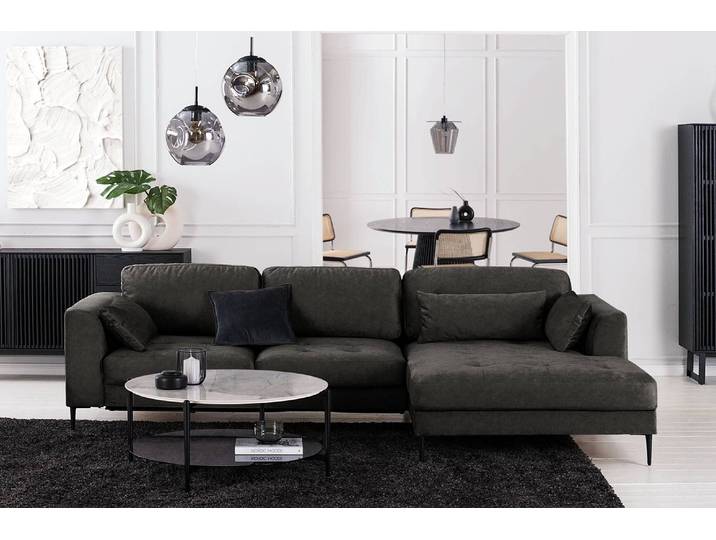 Ecksofa mit Longchair Braun Microfaser Cori 275 x 70 x 168cm Longchair davorstehend rechts mit Schlaffunktion Skandi