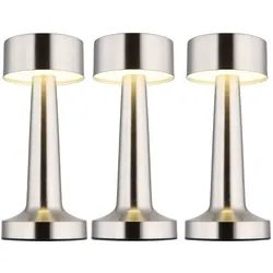 3x LED Tischlampe Tischleuchte Nachttischlampe silber Touchdimmer Akkulampe H 21 cm