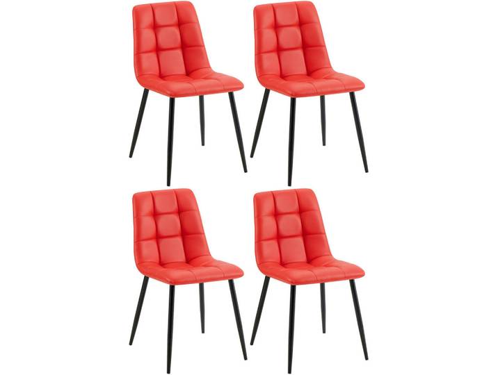 CLP Stuhl 4er Set Lederlook rot, Rot, Metall, 45x84x55 cm, Esszimmer, Stühle