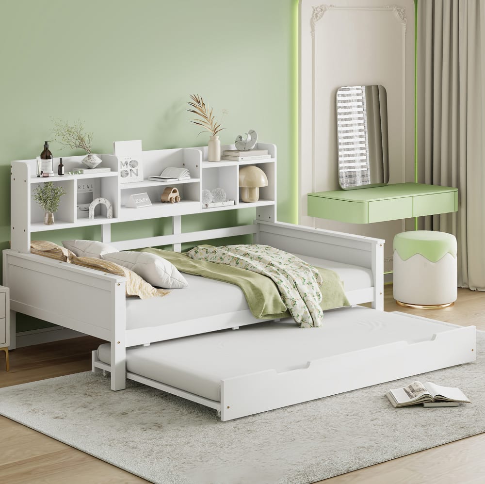 Hauss Spole Lit banquette en pin blanc avec lit gigogne 90x200 cm Blanc 97x205x110cm
