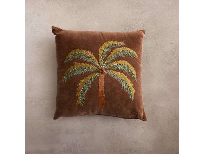 Coussin carré velours brodé ''palmier'' - Blancheporte