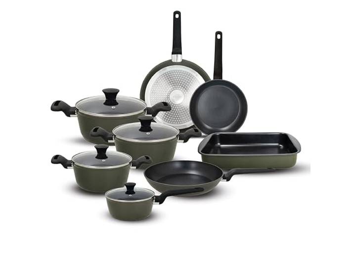 Tognana Military Green, 12-teiliges Topf- und Pfannenset, geschmiedetes Aluminium, Militärgrün