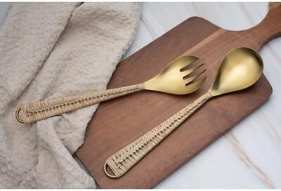 BIDKhome Brass Salad Servers with Gift Box