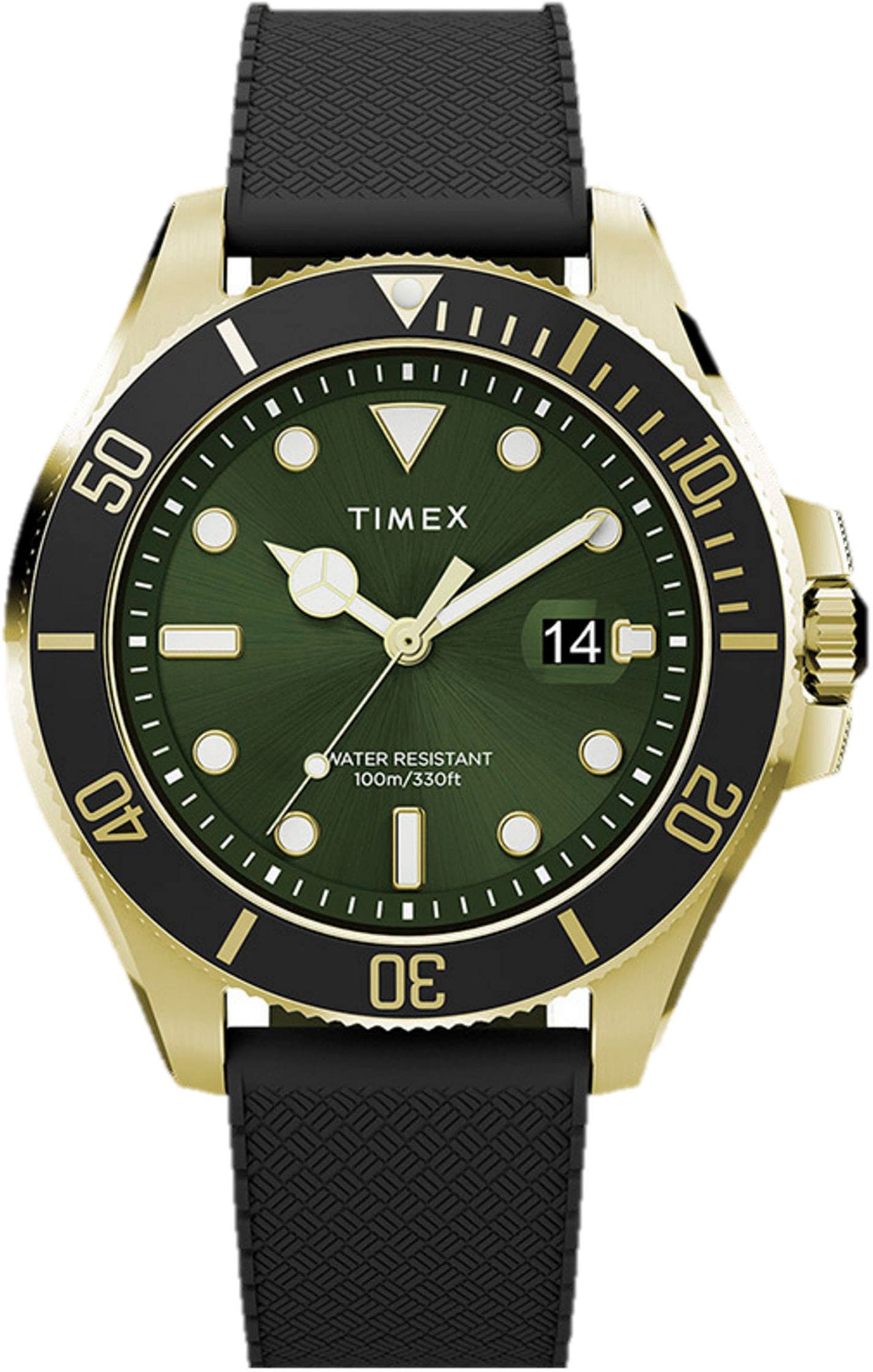 Quarzuhr TIMEX "HARBORSIDE COAST", schwarz (schwarz, grün), Armbanduhren, Herren, Quarzuhr, Armbanduhr, Herrenuhr,Kunststoffarmband,Datum, bis 10 bar wasserdicht