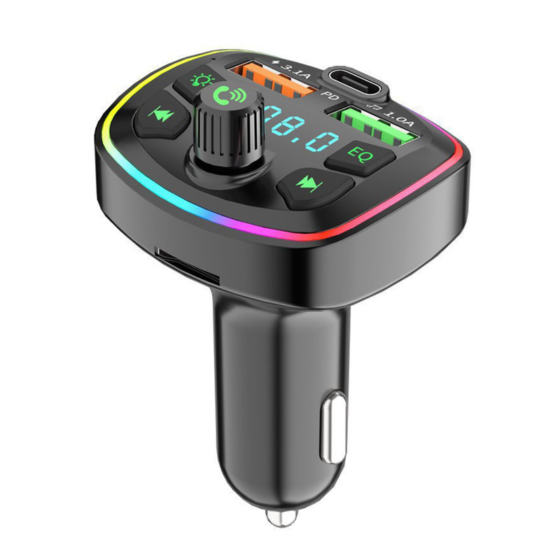 Oxerbog Bluetooth 5.0 Auto FM-zender met Dubbele USB en Type-C poorten, Muziekadapter en Handsfree Set voor de Auto