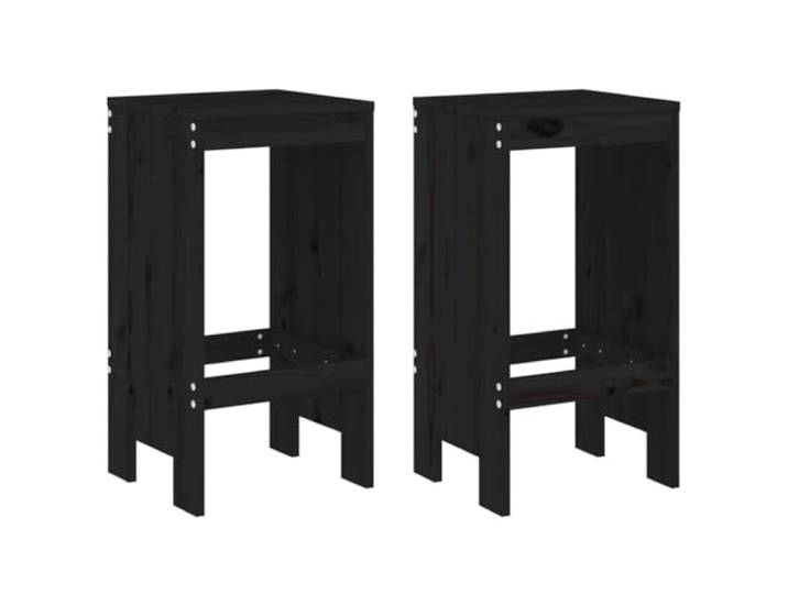 KUTYWEXFM Barhocker 2er Set Schwarz 40x36x75 cm Barstühle Kiefernholz Rustikale Tresenhocker für Garten und Balkon, gefertigt mit integrierter Fußstütze für bequemes Sitzen beim Plaudern.