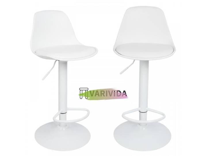 Tabouret de bar en PU - VARIVIDA - Lot de 2 - Blanc - Réglable en hauteur - Rotatif à 360 degrés