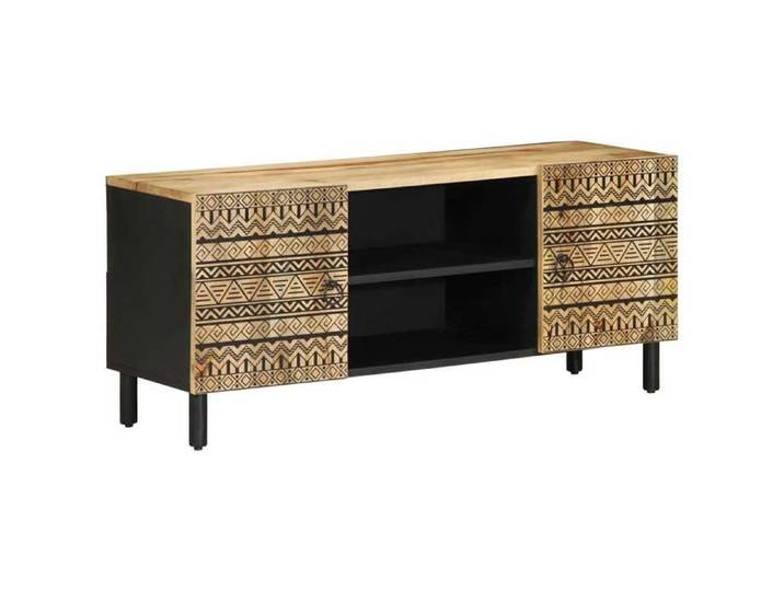 Meuble TV noir 105x33 5x46 cm bois massif manguier brut banc TV meuble hifi centre de divertissement buffet TV 4018628
