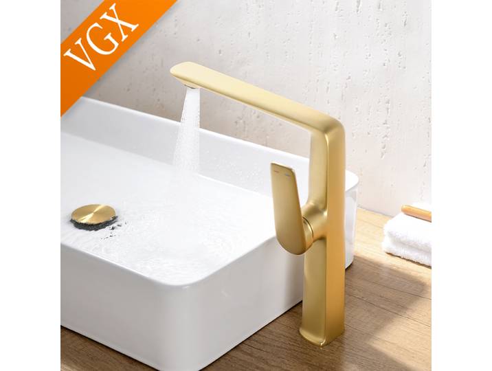 Robinet de salle de bain VGX Gold, robinet de lavabo haut de gamme, robinet de lavabo gourmet, robinet d'eau chaude et froide en laiton, or rose