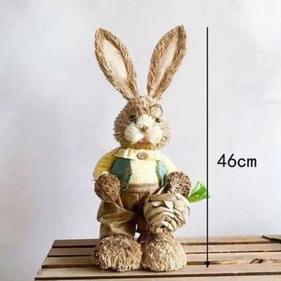 Inspired Finds Large Straw Woven Bunny Decoration 46cm Rustic Easter Rabbit Ornament For Home And Garden carrot Holder Bunny