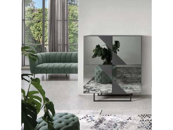 Buffet 4 portes en verre miroir fumé et coffret Anthracite ARTE120 - Madia 3 ante