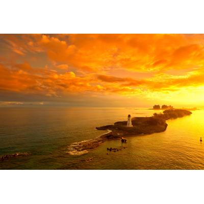 Fototapete PAPERMOON "LEUCHTTURM-NASSAU BAHAMAS DÄMMERUNG MEER OZEAN INSEL", bunt, B:3,5m L:2,6m, Vlies, Tapeten