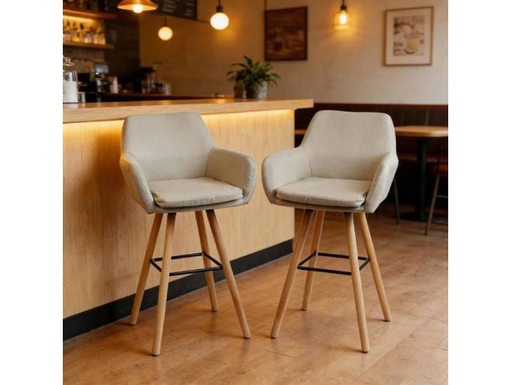 Tabouret de bar-Lot de 2 -PEACHES-Beige- Fauteuil confortable pour salon et cuisine
