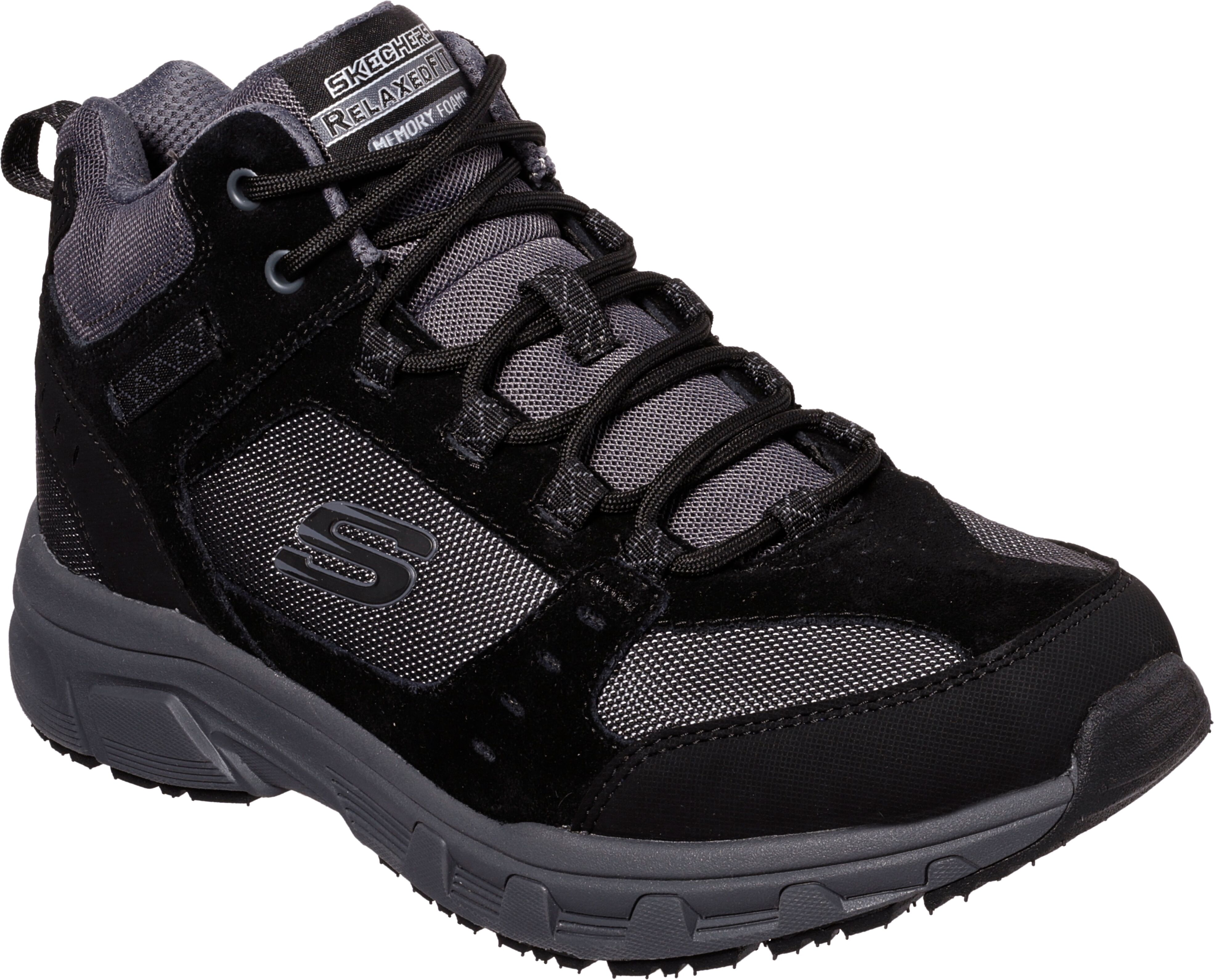 Schnürboots SKECHERS "OAK CANYON IRONHIDE", Herren, Gr. 42, schwarz, Leder, Schuhe Schnürboots, mit Memory Foam schwarz 42