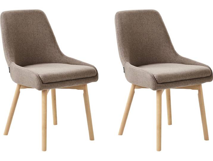 BELIANI Esszimmerstuhl 2er Set Braun Stoffbezug Dicke Sitzkissen Helle Holzbeine Ohne Armlehnen Modern Wohnzimmer Küche Wohnküche Polsterstuhl