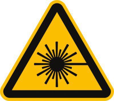 moedel Warnzeichen „Warnung vor Laserstrahl“, nach ISO 7010 W004, Folie selbstklebend, B 30 x H 30 mm, 6 Stück/Bogen